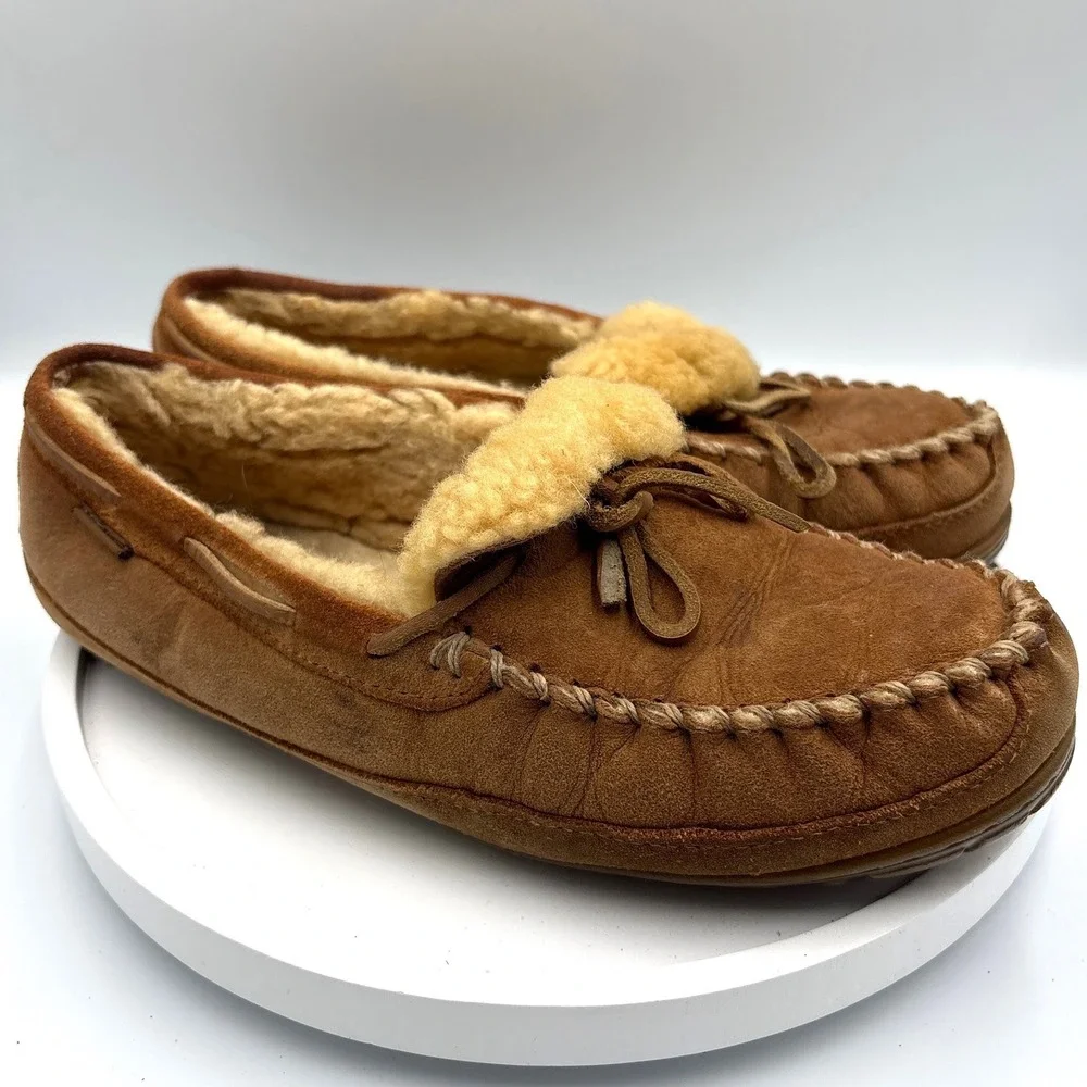 LL Bean Wicked Moccasins 10 Brown Gorpcore Shearling Suede Slippers 264593